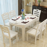 实木餐桌椅组合可伸缩折叠橡木餐桌小户型圆桌象牙白圆形实木桌子
