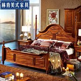 美式乡村全实木床1.8双人床欧式简约婚床卧室大床胡桃色复古家具