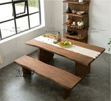 美式乡村老榆木实木餐桌简约现代原木大板自然边办公桌书桌茶桌