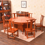 中式榆木实木大圆桌酒店饭桌餐椅仿古家具雕花餐桌椅组合1.6米1.8