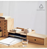 日式简约桌面收纳盒办公桌收纳整理首饰盒木质抽屉式muji无印良品