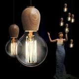现代创意简约酒吧咖啡厅吧台木质装饰灯头简单艺术纯手工木质吊灯