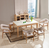 实木餐桌 火烧石餐桌椅组合 长方形方桌 现代简约时尚饭桌
