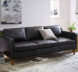 美式乡村复古黑色皮艺沙发欧式简约现代客厅大小户型办公真皮沙发