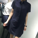 2day女装夏季新款韩国原单纯色雪纺拼接中长款宽松短袖衬衫连衣裙
