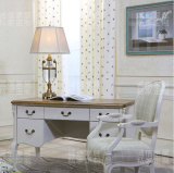 法式美式新古典实木雕花书桌 欧式奢华别墅白色写字桌书桌椅组合
