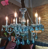 欧式地中海风格蓝色水晶吊灯客厅卧室灯漫咖啡厅灯具餐厅网咖灯饰