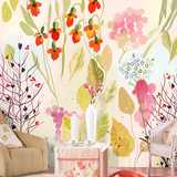 田园温馨手绘墙纸 客厅卧室背景墙壁纸 无缝水彩花卉大型壁画墙布