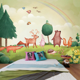 卡通乡村小动物墙纸 儿童房卧室床头背景墙壁纸 田园手绘大型壁画