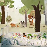 森林小动物卡通墙纸 儿童房卧室床头背景墙壁纸 田园定制大型壁画