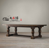 美式实木餐桌椅组合长方型办公桌新古典餐桌会议桌可伸缩折叠餐台