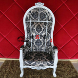 美式新古典客厅家具布艺公主椅子单人沙发实木蛋壳椅太空椅