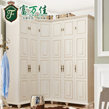 欧式实木衣柜 简约美式转角六门顶柜储物柜组合 卧室板式白色衣橱