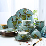 西式创意陶瓷餐具套装碗盘家用简约个性 釉下彩送礼佳品 套装送筷
