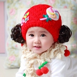 春秋冬女童宝宝毛线套头帽6-12个月婴儿帽子儿童公主假发帽1-2岁