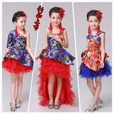儿童演出服新款女童中国风拖尾裙演出服幼儿园走秀服礼服表演服装