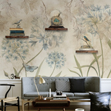 欧式复古墙纸 怀旧客厅电视背景墙壁纸 美式乡村蓝色花朵卧室壁画