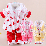 女童装3-4-6-9个月婴儿秋冬装三件套女宝宝夹棉衣马夹套装0-1-2岁