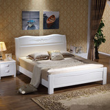 全实木床1.8米橡木床1.5米双人床简约现代中式白色高箱储物包邮