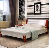 现代简约实木床白色1.8 1.5 1.2米松木实木床欧式单人双人床简易