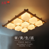 简约日式吸顶灯LED中式正方形榻榻米灯现代客厅原木卧室实木灯具