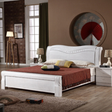 全实木榆木白色1.8米双人床现代简约宜家储物高箱婚床水曲柳家具