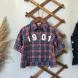 儿童衬衫 2016秋季童装韩版男女童长袖格子字母纯棉宽松上衣