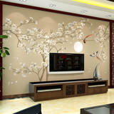 现代简约3d电视背景墙墙纸壁纸客厅卧室大型壁画中式花鸟图