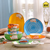 日韩式创意碗筷碗盘碗碟套装瓷器卡通餐具套装釉下彩猫陶瓷碗礼物