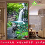 中式山水自然风景壁纸餐厅过道背景墙纸3D4D无缝竖版玄关走廊壁画