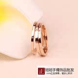 日韩18k玫瑰金彩金钛钢戒指女欧美三生三世戒指环对戒不褪色