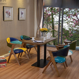 复古拼色 西餐厅咖啡厅沙发桌椅 Loft特色主题餐桌椅 实木椅组合