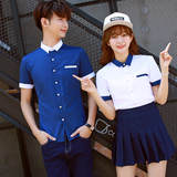 2016夏装新款女韩版修身情侣款短袖衬衫大码学生装班服工作服衬衣