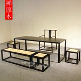 新中式餐桌椅组合老榆木仿古茶桌办公桌禅意书桌写字茶台实木家具