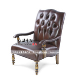 美式欧式皮艺老虎椅复古做旧高背形象椅单人沙发咖啡厅椅实木真皮