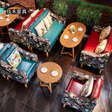 工业风 咖啡厅沙发桌椅组合 实木卡座沙发 音乐主题西餐厅沙发