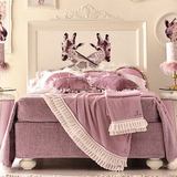 实木儿童床 粉色软包公主床实木雕花单人布艺软包床双人床可定制
