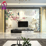 素新 微晶石瓷砖背景墙3d现代中式简约客厅电视雕刻背景墙 春喜