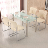 小户型餐桌长方形双层钢化玻璃桌写字台休闲吃饭桌不锈钢桌椅组合