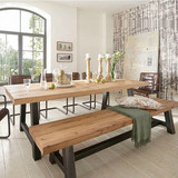 美式loft风格铁艺实木餐桌椅组合饭桌办公桌电脑桌食堂桌椅组合