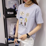 夏装韩版女装卡通印花宽松港风半袖小衫T恤女夏中学生短袖上衣潮