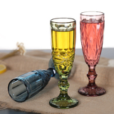 复古浮雕香槟杯创意小号果汁杯无铅玻璃高脚杯家用加厚红酒杯酒具
