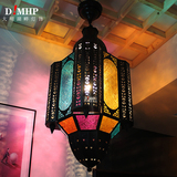漫咖啡复古彩色玻璃摩洛哥酒吧台灯走廊过道灯阿拉伯大吊灯东南亚