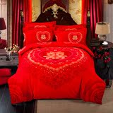 全棉加厚磨毛新婚庆四件套大红结婚床品床单被套纯棉婚礼床上用品