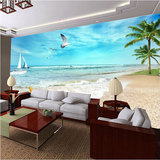 客厅沙发背景墙纸壁布 3d海滩时尚风景壁画 无缝整张无纺布电视墙