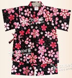 出口日本粉色樱花图案女童儿童和服睡衣外贸原单儿童洗浴服家居服