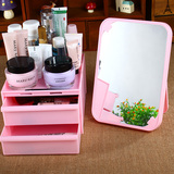 韩国高清大号公主镜便携折叠镜子台式梳妆盒宿舍桌面化妆品收纳盒