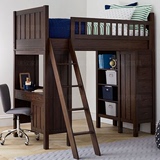 美式实木高低床带书桌高架床斗柜床储物上下床双层床儿童子母床