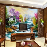 国画山水风景壁纸 水墨中式3D立体大型壁画 书房客厅沙发背景墙纸