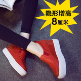 秋季新款韩版乐福鞋平底套脚单鞋厚底内增高8cm后跟铆钉休闲鞋